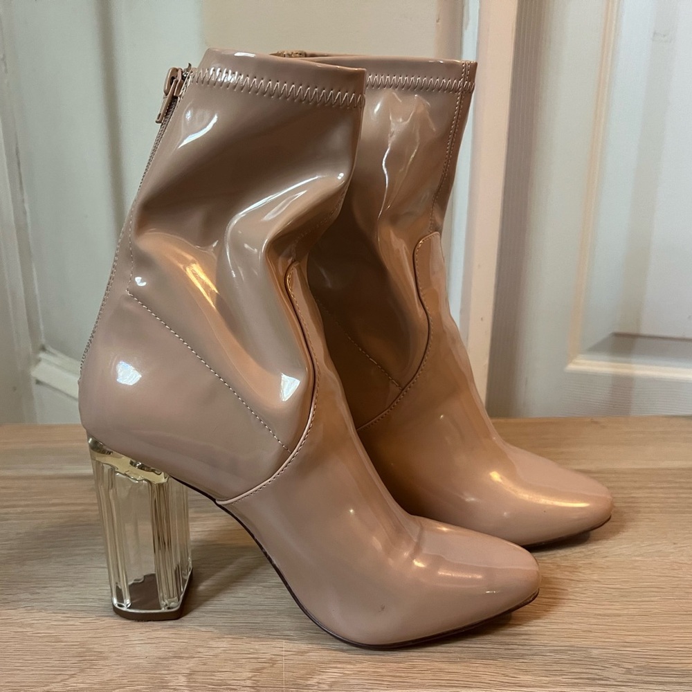 Nude Ankle Boots with Clear Heel